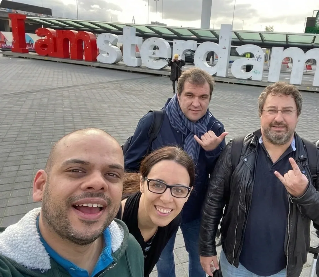 group selfie amsterdam landmark outdoors tourists